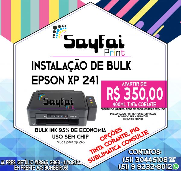 INSTALAÇÃO DE BULK EPSON XP241 C/ 400 ML DE TINTA CORANTE